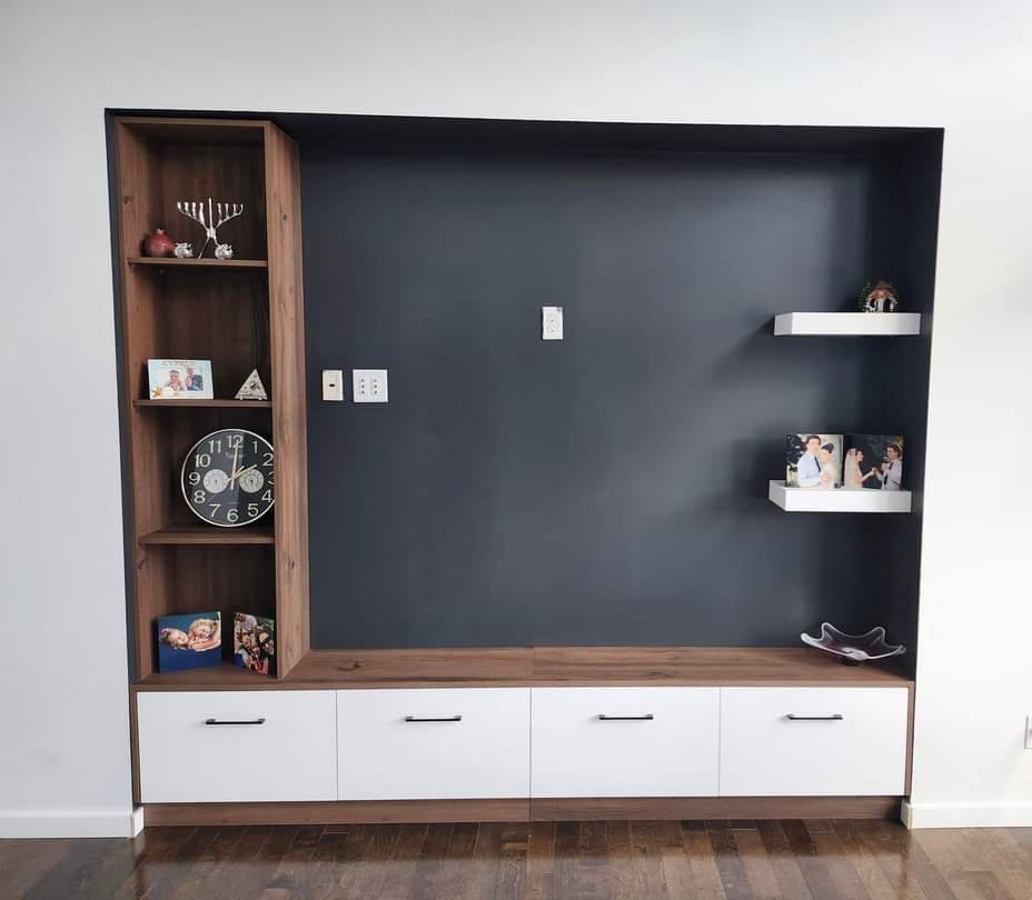 Custom built-in entertainment unit — handcrafted by Winnipeg Renovation